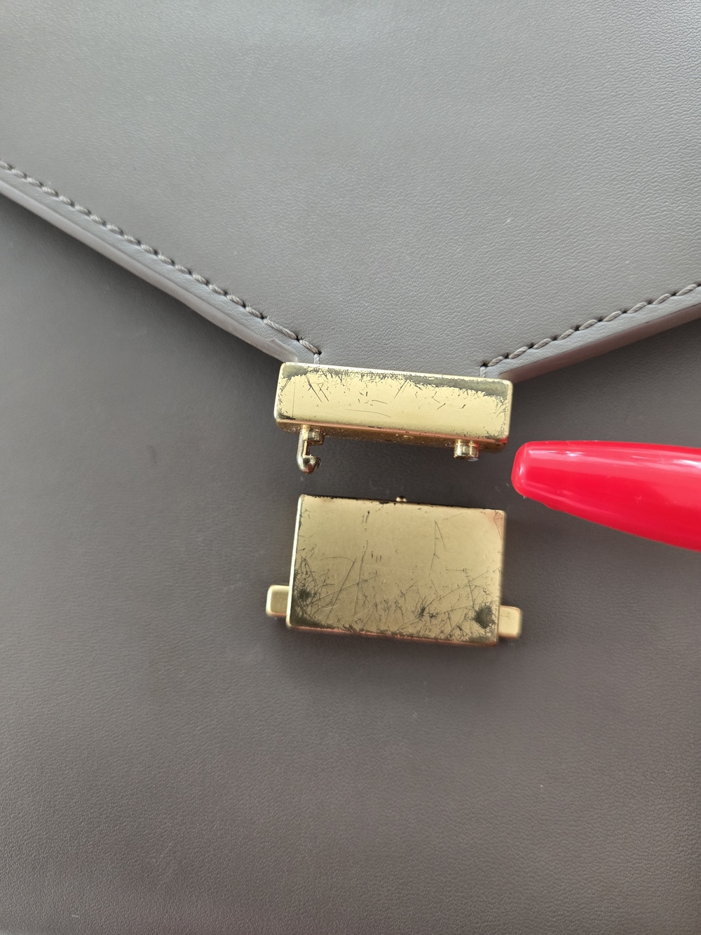 Quince Small Handle Crossbody Satchel w/ Detachable Strap Taupe Gold Hardware - Picture 8 of 16